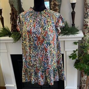 JODIFL Vibrant Floral High Ruffle Neck Blouse